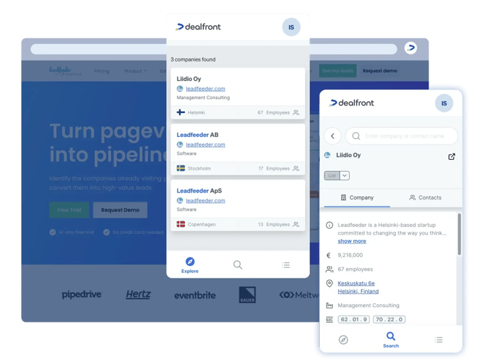 Screenshot of Dealfront's web app with tools you can use